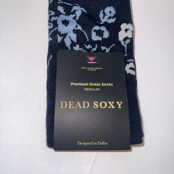Dead Soxy NWT Men’s Socks Size 9–13 Floral Pattern Crew Dress Socks Navy - Picture 3 of 7